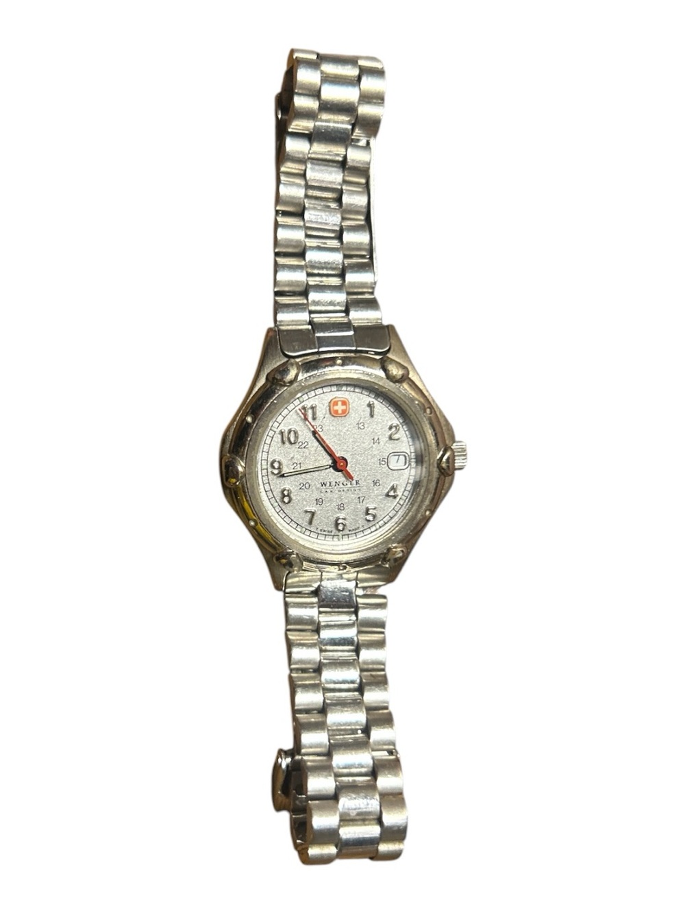 Wenger Silver Watch with Red Accent Seconds Hand